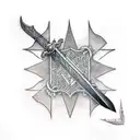 Medieval sword, blood, dark, small tattoo design idea