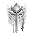 Medieval sword, blood, dark, small tattoo design idea