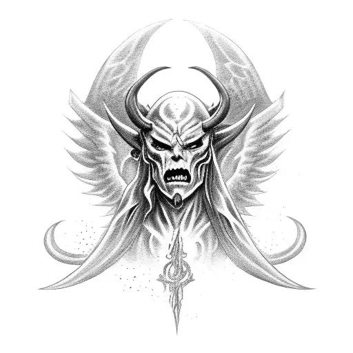 demon killing angel, dark fantasy style tattoo design idea