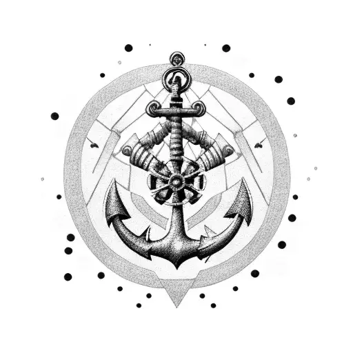 A navy anchor combined with iconic symbols from Star Wars in a dotwork style tattoo design idea