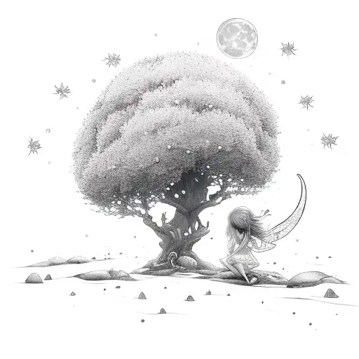 moon sky fairy nature tree leaves starts tattoo design idea