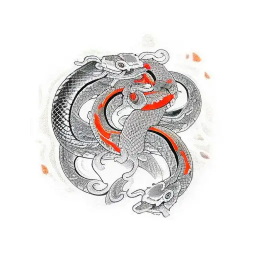 hebi snake sleeve with koi fish orange red black tattoo design idea