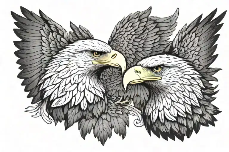 two symmetrical eagles facing each other in the same pose one eagle is a bald eagle the 2nd is a golden eagle  tattoo design idea