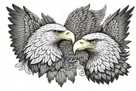 two symmetrical eagles facing each other in the same pose one eagle is a bald eagle the 2nd is a golden eagle  tattoo design idea