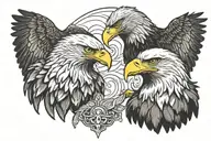 two symmetrical eagles facing each other in the same pose one eagle is a bald eagle the 2nd is a golden eagle  tattoo design idea