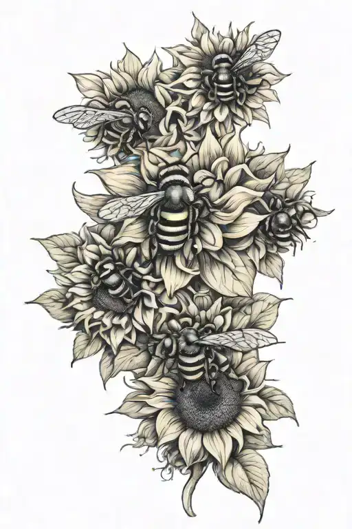 bees and sunflower incorporated tattoo design idea