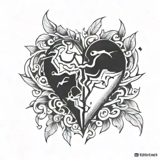 broken heart hidden by shield tattoo design idea