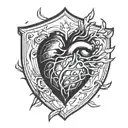 broken heart hidden by shield tattoo design idea