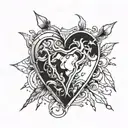 broken heart hidden by shield tattoo design idea