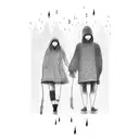 Couple in rain tattoo design idea