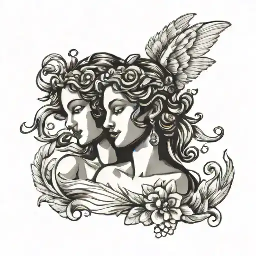 Eros and Venus Greek god with head tattoo design idea