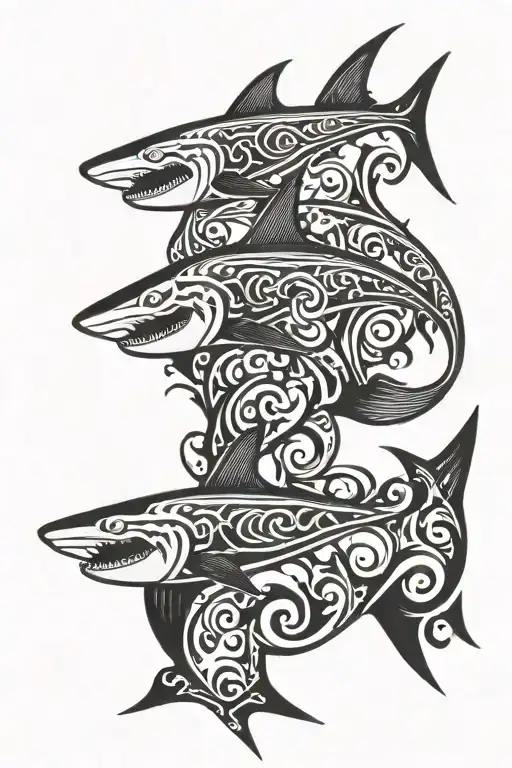 spine tattoo, hammer head shark swimming upstream tattoo design idea