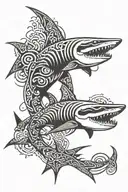 back tattoo, spine tattoo, hammer head shark tattoo design idea