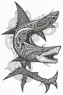 back tattoo, spine tattoo, hammer head shark tattoo design idea