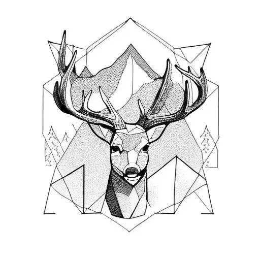 deer and mountains tattoo design idea