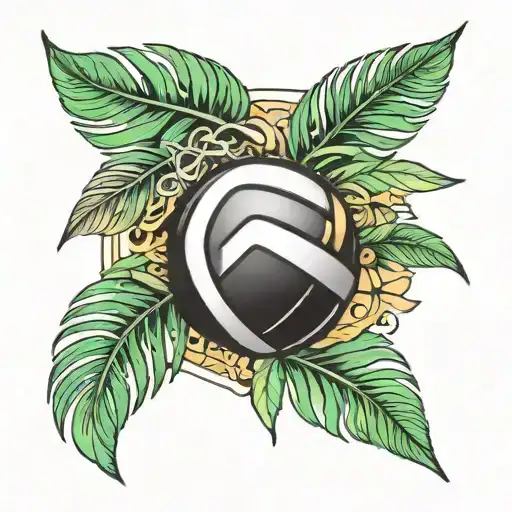 volleyball and palm leaf intertwined tattoo design idea