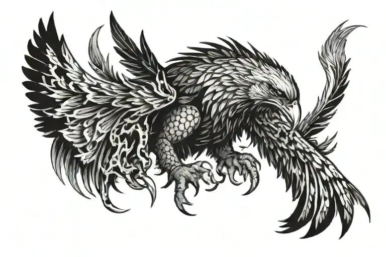 Black eagle tattoo with huge black krill pits beating its claws into a thorn all aggressive in the style of realism and gothic tattoo design idea