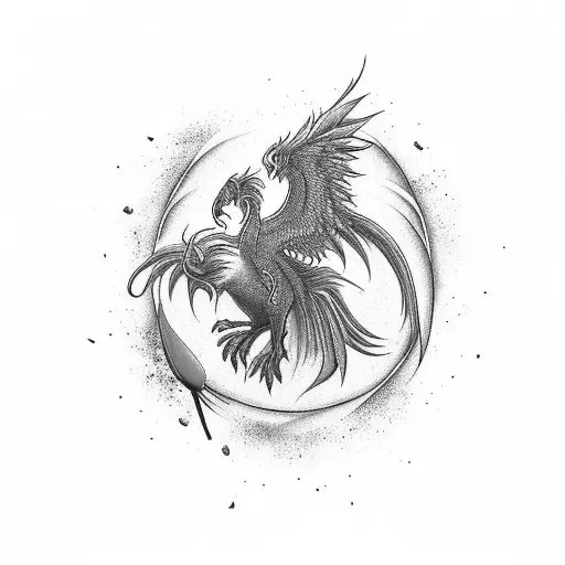 A phoenix rising from a bed of lotus flowers tattoo design idea
