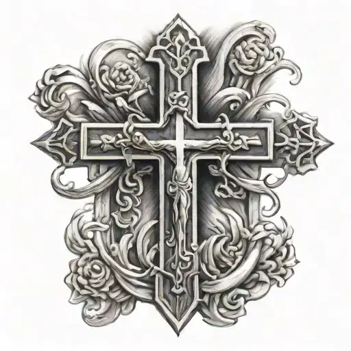 upside down cross with rightside up praying hands tattoo design idea