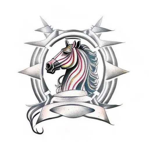 horse with metal chain mail  tattoo design idea