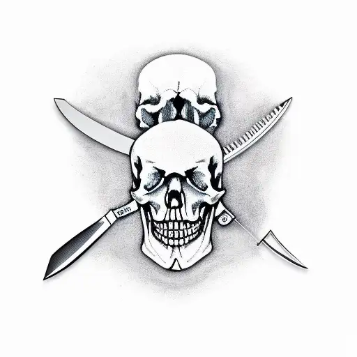 army knife with skull tattoo design idea