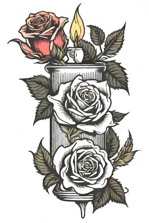 candle burning at both ends with rose tattoo design idea