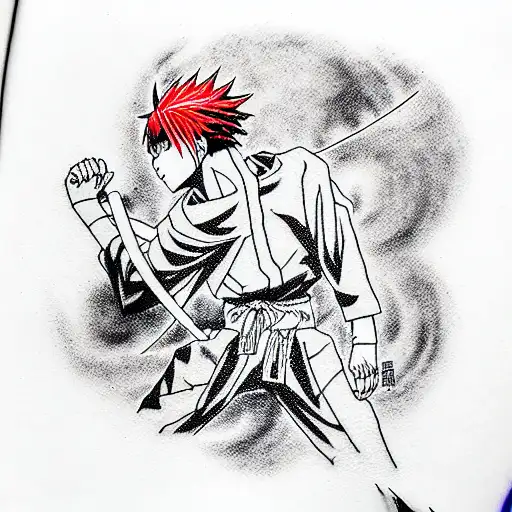 kaneki fighting naruto in demonslayer style tattoo design idea