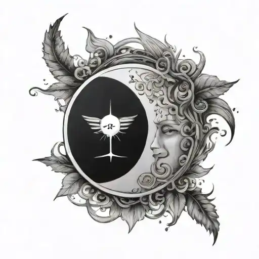 Mystical Moon with a take on mental health and symmetrie, simple design and no human or human like features or faces tattoo design idea