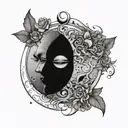 Mystical Moon with a take on mental health and symmetrie, simple design and no human or human like features or faces tattoo design idea