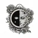 Mystical Moon with a take on mental health and symmetrie, simple design and no human or human like features or faces tattoo design idea