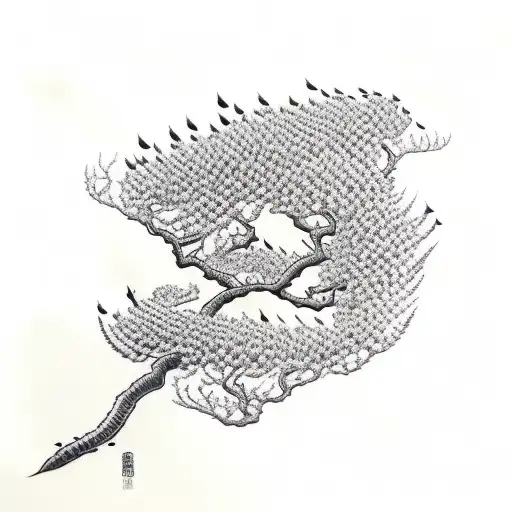 pohutukawa tree with tui bird tattoo design idea