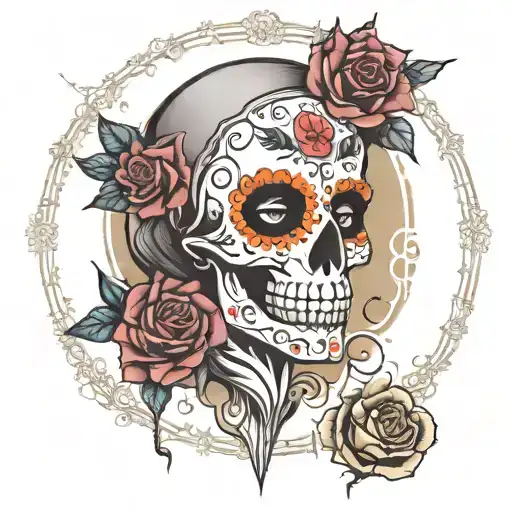 day of teh dead with lunar or moon phases tattoo design idea