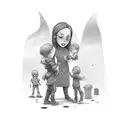 child with dead dad and one mother and two sisters tattoo design idea