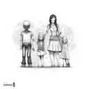 child with dead dad and one mother and two sisters tattoo design idea