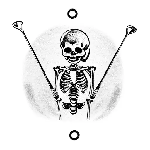 skeleton with golf club and ball and chain tattoo design idea