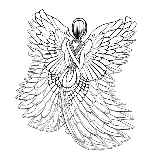 1/2 angel wing on one side, 1/2 butterfly wing on the other side of the same motif tattoo design idea