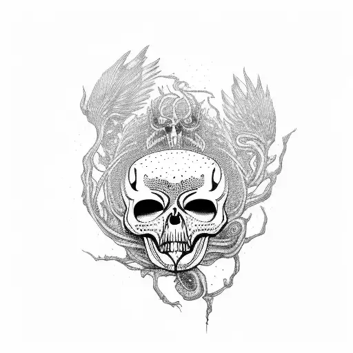 crow skull with worms coming out of it tattoo design idea