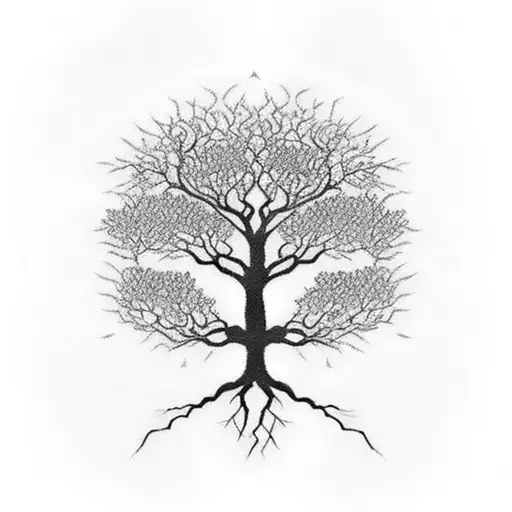 A tree of life tattoo with roots symbolizing your family and branches representing your children, with a special branch dedicated to your son with the 2q37 gene mutation symbol tattoo design idea