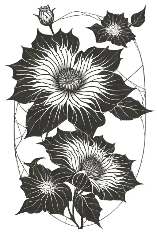 starry aster and the radiant morning glory combination tattoo design idea