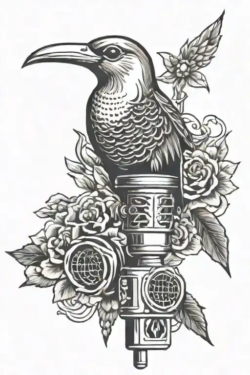 bird freedom music microphone tattoo design idea
