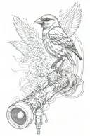 bird and music microphone tattoo design idea