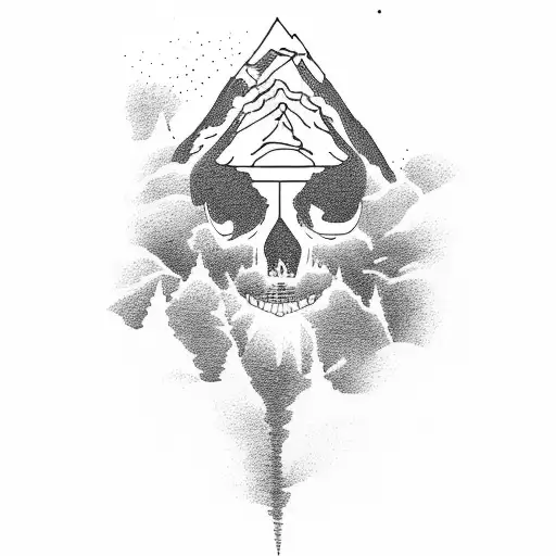 A tattoo of Mount Everest above which there is a brain from which rays of light come out tattoo design idea