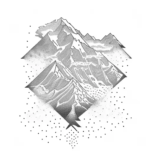 A tattoo of Mount Everest on top of which is a human brain with rays of light coming out of it tattoo design idea