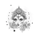 Filha falecida com pai e sol no fundo tattoo design idea