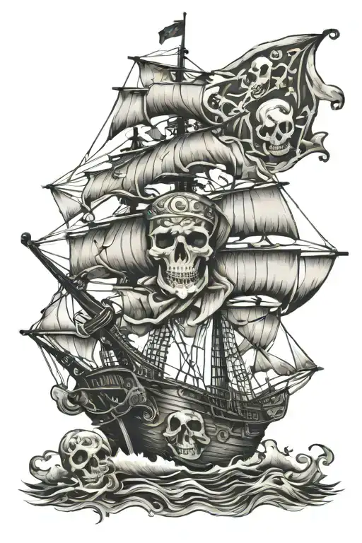 pirate ship with skull flag    tattoo design idea
