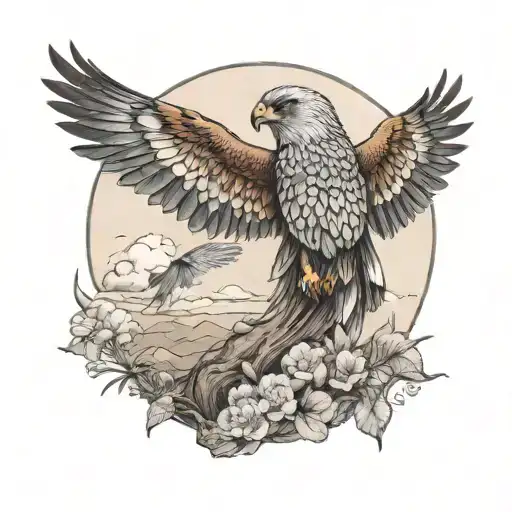 warrior pose yoga pose with kestrel flying above it tattoo design idea