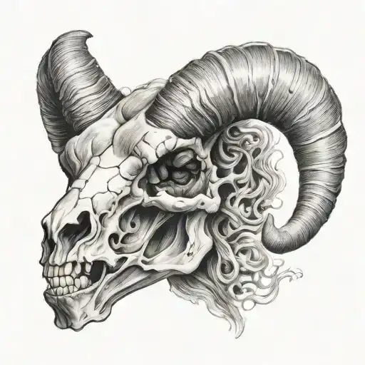 ram skull with smoke tattoo design idea