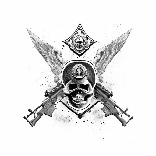 skull with camo soldier uniform, SA80 Rifle, albatross  tattoo design idea