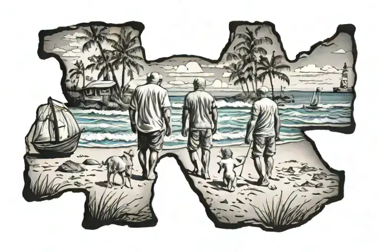 I•XII•MMXXIV and dad standing on beach memorial tattoo tattoo design idea