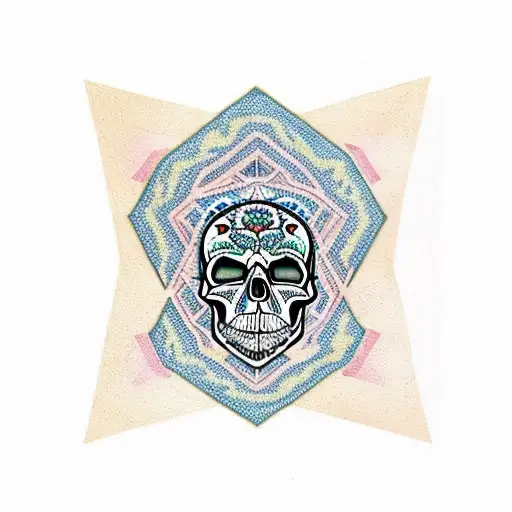Skulls arranged in a geometric pattern with floral accents tattoo design idea
